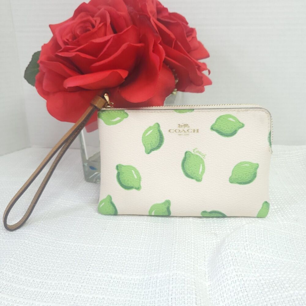Coach Corner Zip Wristlet With Lime Print
